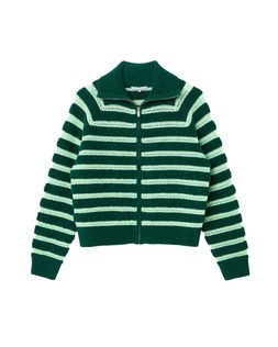 Green Striped Funnel Neck Zip Up Knitted Bomber Jacket £70