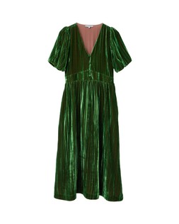 Green Velvet V-Neck Puff Sleeve Midi Dress £95