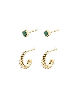 Hazel Malachite Stud and Twisted Hoop Gold Plated Earring Set £48