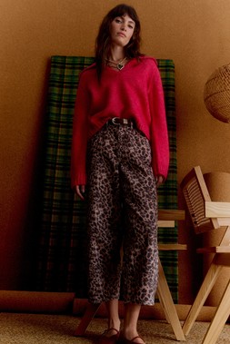Leopard Print Scalloped Pocket Cropped Wide Leg Jeans £70 1895841
