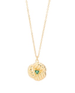 Lima Green Stone Detail Textured Circular Pendant Chain Necklace £24