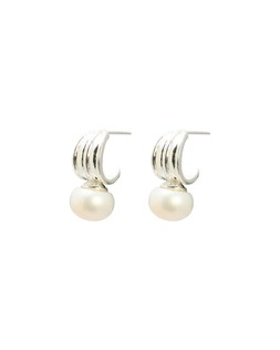 Margalo Pearl & Ridged Textured Silver Plated Hoop Drop Earrings £48