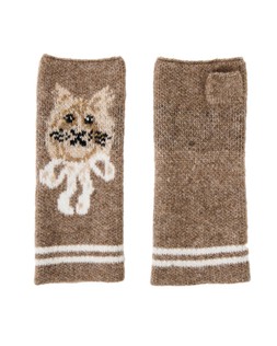 Mocha Brown & Ivory Striped Cat Kniited Fingerless Gloves £28