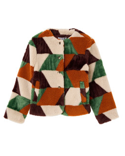 Multicoloured Geometric Patchwork Faux Fur Coat £100