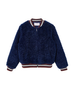 Navy Blue Shaggy Faux Fur Bomber Jacket £95