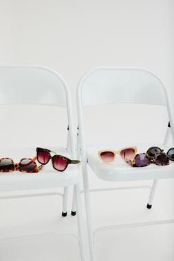 Oliver Bonas Brown Faux Torte Angled Orange Tip £26 -Green Torte Lime Tip Narrow Angled Sunglasses £26 -Cream Marble Angled Cateye Acetate Sunglasses £55