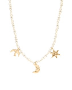 Oliver Bonas Celia Hammered Metal Charm Faux Pearl Necklace £28