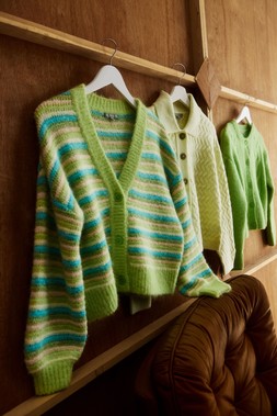 Oliver Bonas Green Fluffy Stripey Cardi £65 - Oliver Bonas Green Plait Stitch Collared Jacket £68 - Oliver Bonas Lime Fluffy Cable Cardi £60 (2)