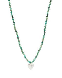 Oliver Bonas Hestia Turquoise & Engraved Heart Charm Beaded Pendant Necklace £55