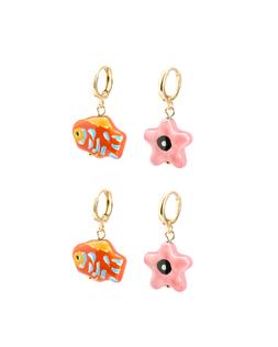 Oliver Bonas Kailea Ceramic Fish & Starfish Charm Drop Huggies Pack of 4 £26