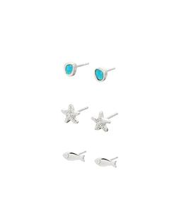 Oliver Bonas Mira Opalite, Fish & Starfish Silver Stud Earring Pack £48