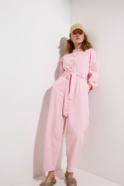Oliver Bonas Pink Yoke Detail Denim Jumpsuit £95.00 - Yellow Gingham Check Cap £28.00 - Melissa Possession Silver Jelly Fisherman Sandal £65 (1)
