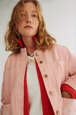 Oliver Bonas Washed Red And Ecru Stripe Jacket £78 - Cece Flower Motif Pendant Cord Necklace £22.00 - Alyssa Statement Flower Gold Plated Stud Earrings £38 (5)