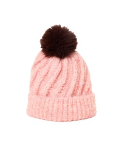 Pink & Brown Pom Pom Twisted Cable Knit Bobble Hat £25
