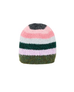 Pink & Green Striped Knitted Beanie Hat £25