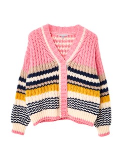 Pink Stiped V-Neck Chunky Knitted Cardigan £72