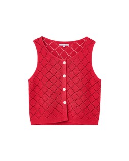 Red Diamond Stitch Button Up Knitted Vest £55