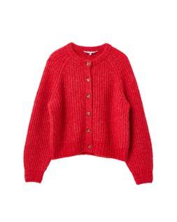Red Ribbed Crew Neck Knitted Cardigan £70