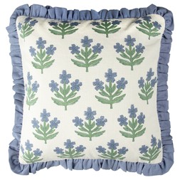 B&M HOME SS26 // COUNTRY RUSTIC // BLUE FLORAL FRILL EDGE CUSHION // £10 //