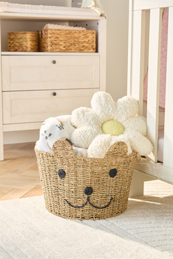 B&M 2026 // BABY EVENT // LARGE BEAR BASKET £15 // DAISY SHAPE CUSHION £8 //