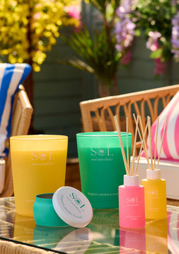 B&M HOME SS26 // CANDLES // LARGE SOL CANDLE £5 EACH // SOL TIN CANDLE £2.50 EACH // SOL DIFFUSER £4 EACH //