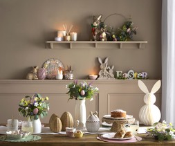 B&M HOME SS26 // EASTER // TARTAN PRINT GLASS CANDLE £4 EACH // MOTTLED GLASS EGG // RIBBED JAR WITH BOW LARGE £5 //