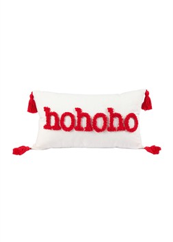 30X50Cm Boucle Cushion Ho Ho Ho With Tassels - Red-White