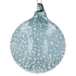 Clear glass bauble with raised white snow