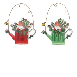 Robin on watering can decoration