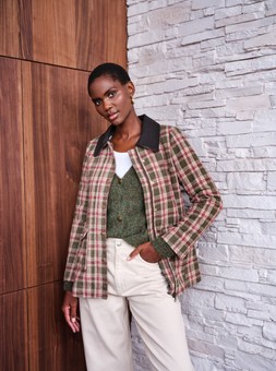 Check Coat With Faux Leather Collar £42, Cardigan With Scarf £26