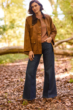 Suedette Jacket £50 | Jumper £24 | Flared Jeans £25- Available from 9th August 2026