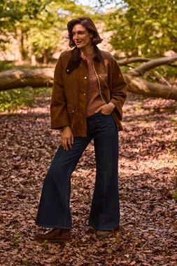 Suedette Jacket £50 | Jumper £24 | Flared Jeans £25- Available from 9th August 2026