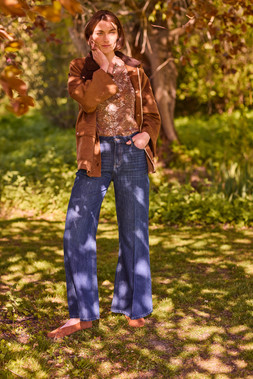 Suedette Jacket £50 | Soft Touch Floral Top £18 | Flared Jeans £25- Available from 9th August 2026