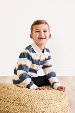 Younger Boys Navy Stripe Rugby Sweat Top