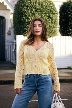 Womens Lemon Cable Knit Diamante Cardigan