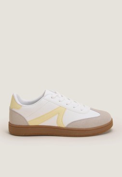 White & Yellow Stripe Retro Trainers