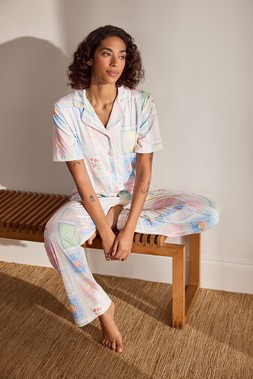 Womens Pink Brunch Tile Pyjama Set