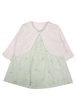 Baby Girls Green Stripe Lemon Dress & Cardigan Set