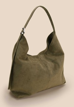 Green Faux Suede Slouch Shoulder Bag