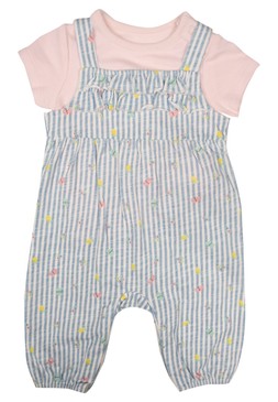 Baby Girls Blue Stripe Dungaree & T-Shirt Set