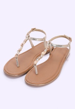 Womens Gold Seashell T-bar Sandals