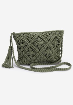 Womens Khaki Crochet Cross Body Bag