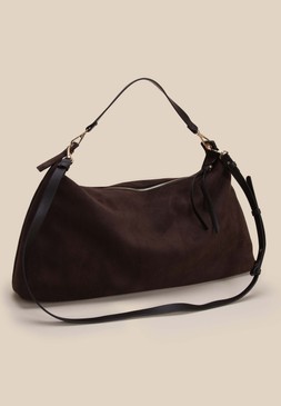 Brown Faux Suede Slouch Shoulder Bag