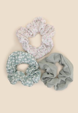 3pk Sage Floral Scrunchies
