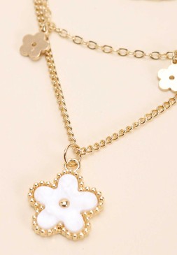 Gold Pave Flower Drop Pendant Necklace