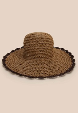 Womens Tan Straw Packable Sun Hat