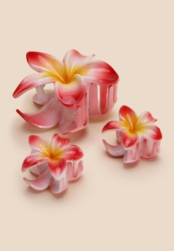 Womens 3pk Red Flower Claw Hair Clips