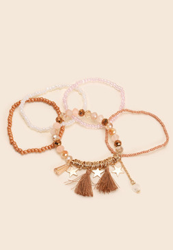 Womens 3pk Brown Star Beaded Stackable Bracelets