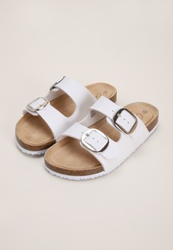White Buckle Footbed Sandals