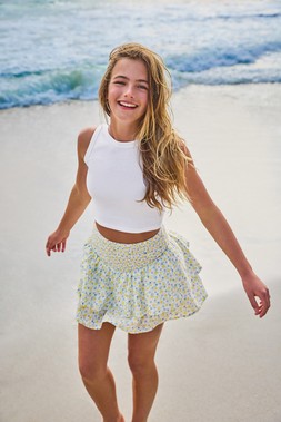 Older Girls White Floral Shirred Waist Skirt